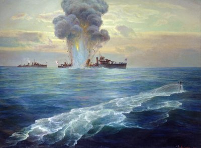Britischer Zerstörer Vittoria torpediert von dem bolschewistischen U-Boot Pantera vor der Insel Seiskari am 1. September 1919, 1939 von Nikolai Evlampievich Bublikov